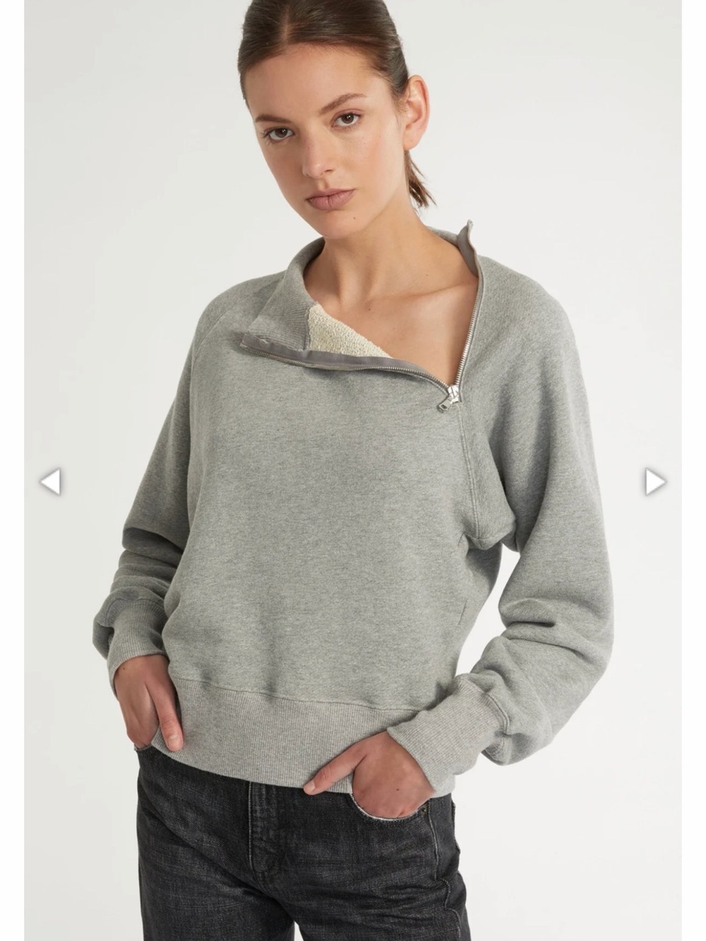 Marissa Webb SO UPTIGHT FRENCH TERRY FUNNEL NECK ZIP SWEATSHIRT IN HEATHER GREY